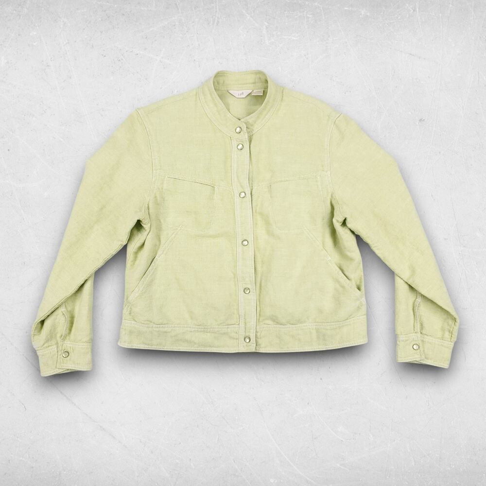 VTG J. Jill Cropped Utility Jacket Wmns‎ L Mint Snaps Linen Blend Clean Girl Y2K